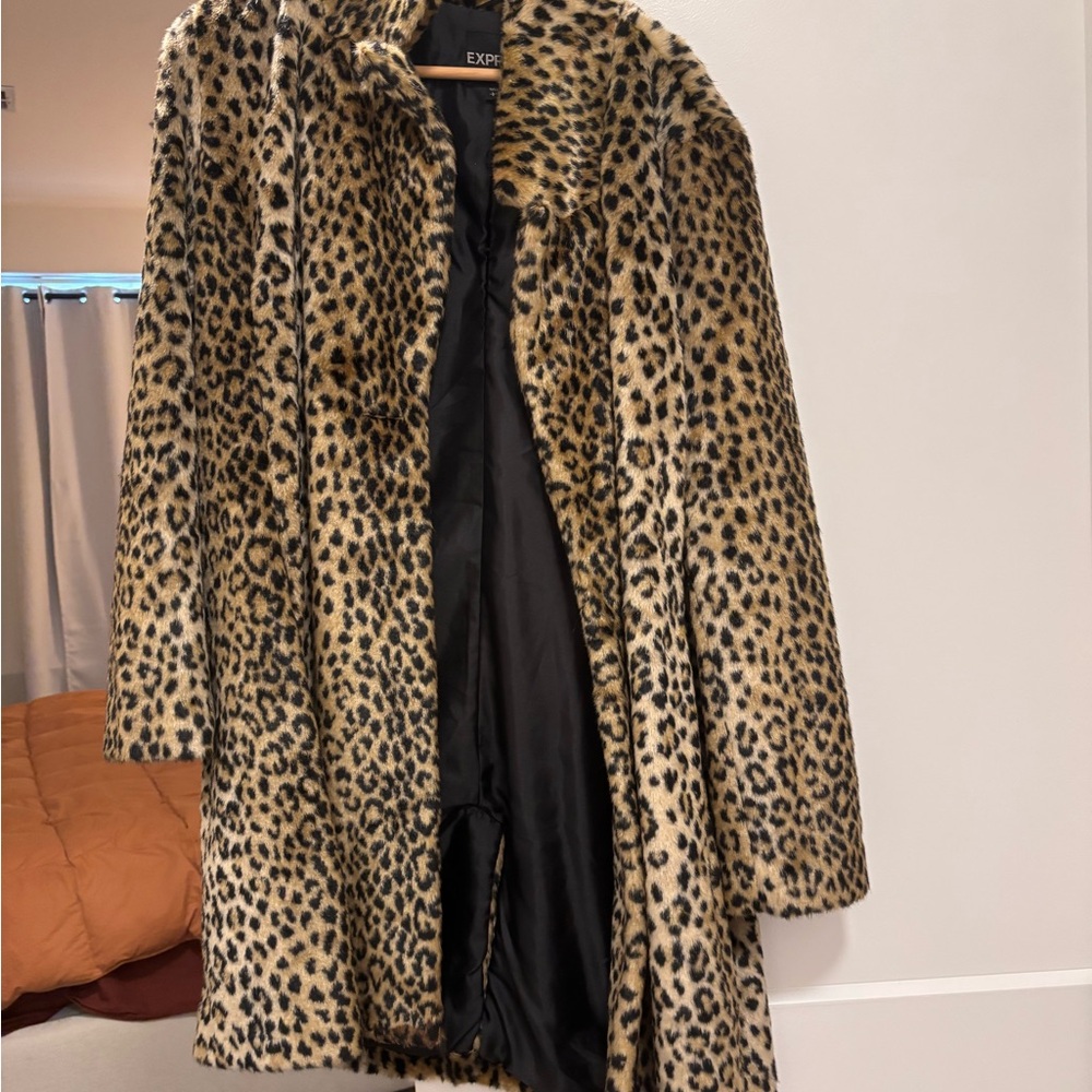 Express Leopard Print Faux Fur Coat - Used